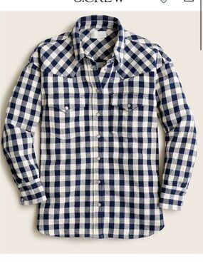 J. Crew relaxed fit plaid check buffalo shirt jacket pearl snap thick cotton